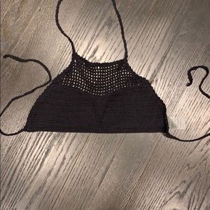 Black Crochet Halter Bikini Top